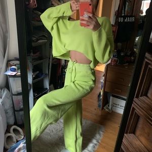 Lime Wide Leg Knit Set PLT